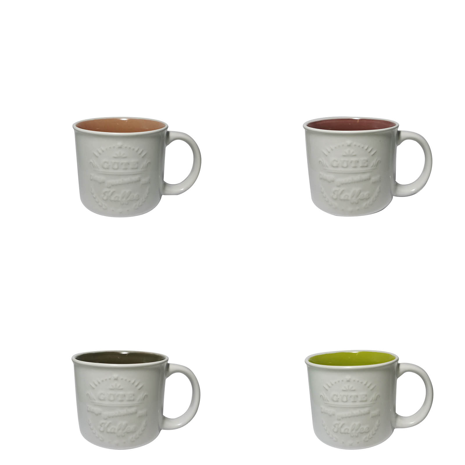 Steingut  Becher 410ml  handdekoriert 4 Innenfarben sortiert "Gute Dinge passieren mit KAFFEE" 95B8F60B-2AC0-491D-8371-610D786035FE.jpg